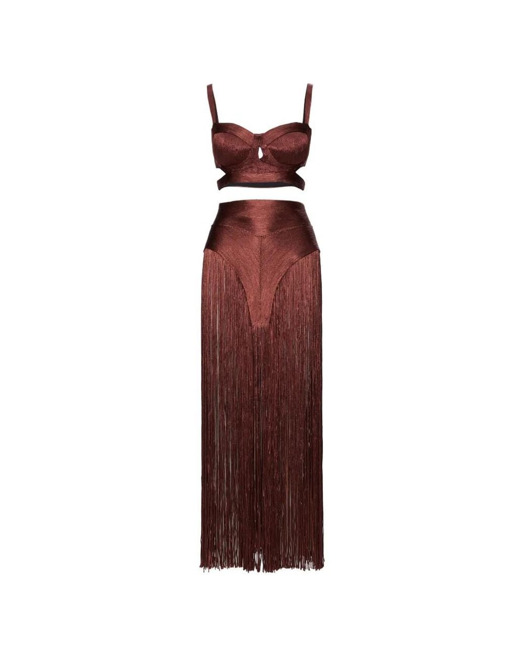 NORINA ST Red Nuria Fringe-Detail Skirt And Top Set