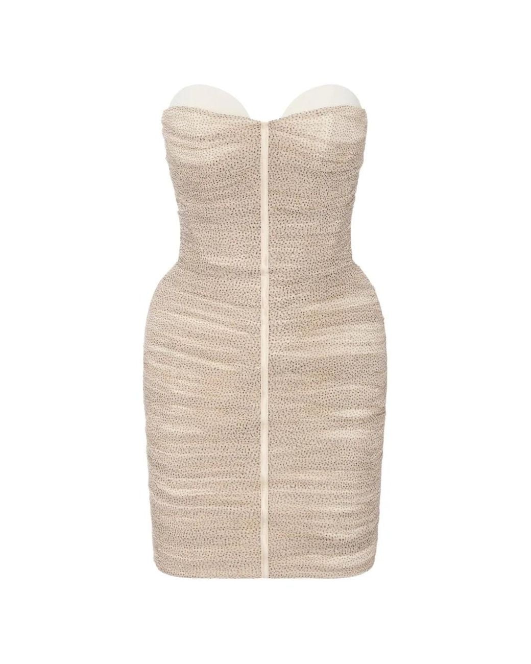 Elisabetta Franchi Natural Polka-Dot Draped Silk Dress