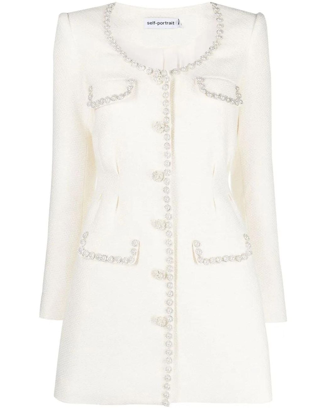 Self-Portrait White Crystal-Embellished Blazer Dress
