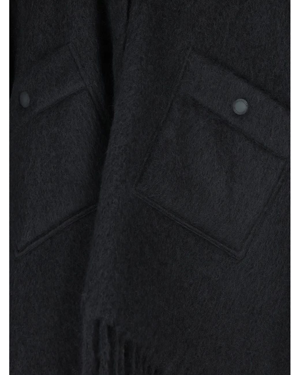 Moncler Black Cape À Ourlet Frangé Et Col En Peau Lainée