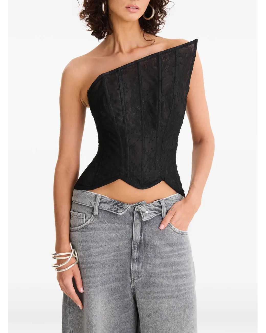 MOOS STUDIO Black Triangle Lace Top