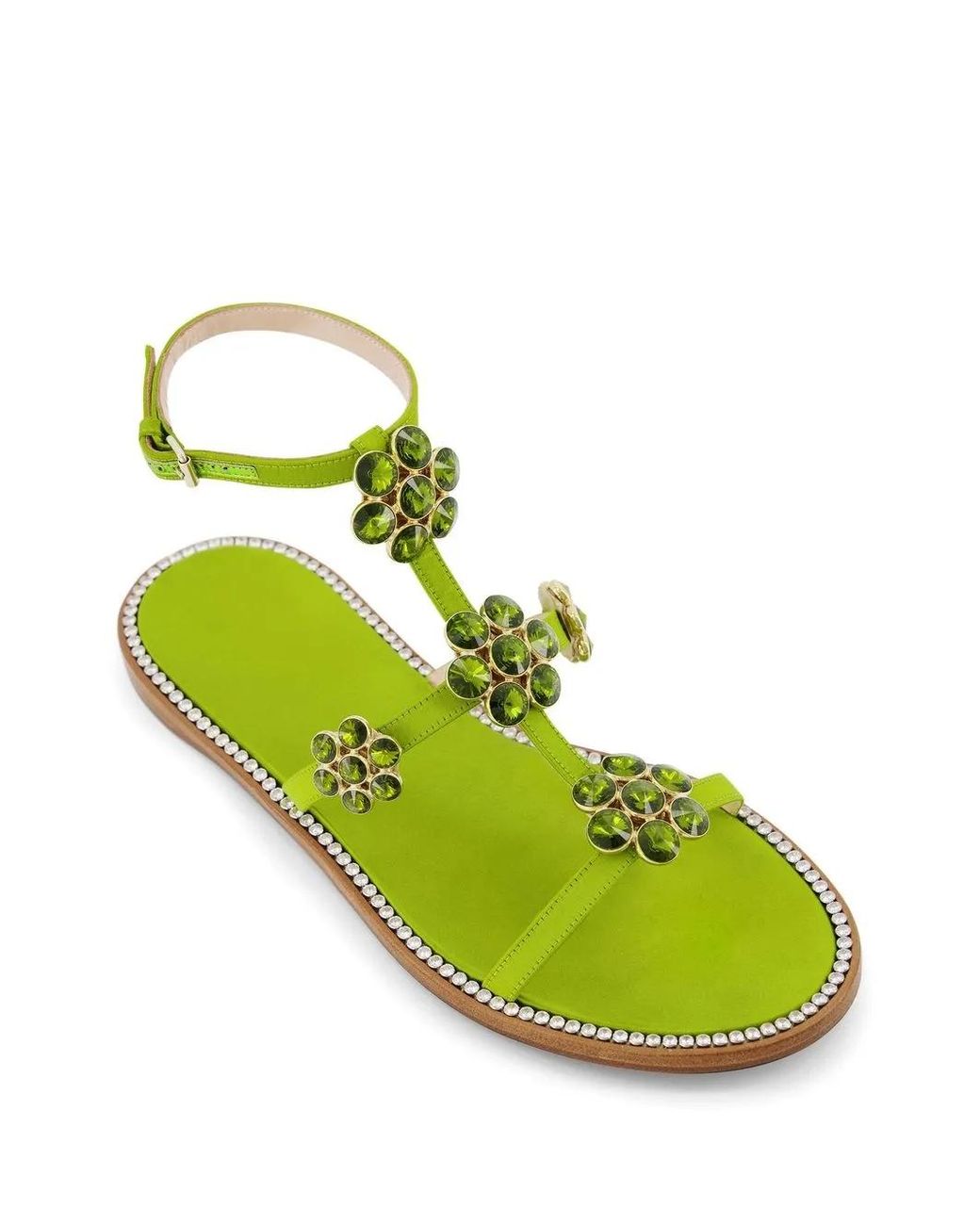 Giambattista Valli Green Jaipur Embellished Flat Sandals