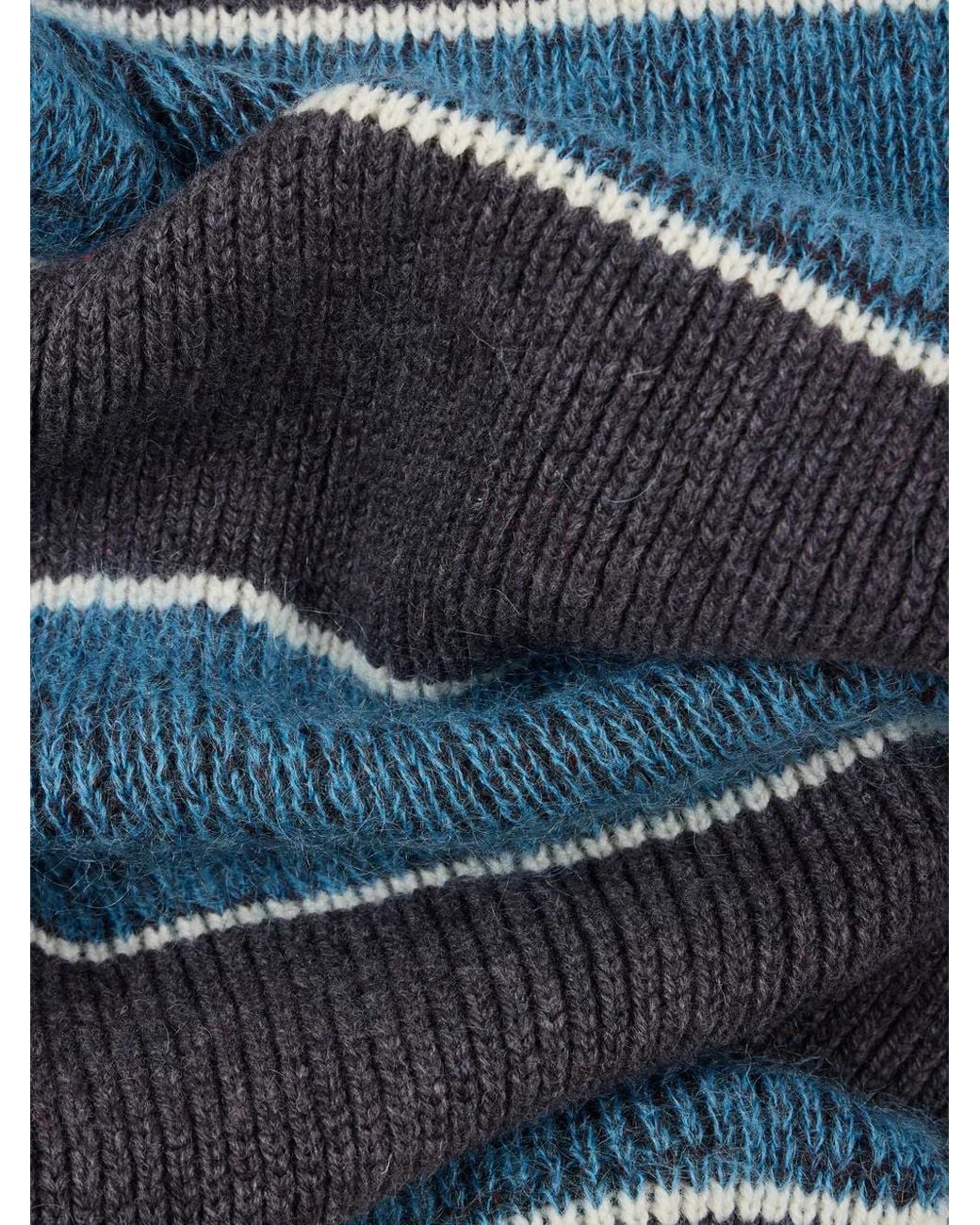 Paul Smith Blue Striped Ribbed-Knit Scarf