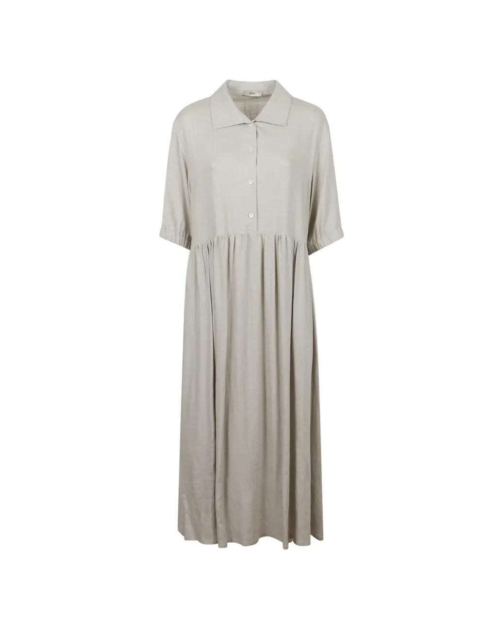 Herno White Gathered-Waist Button-Up Dress