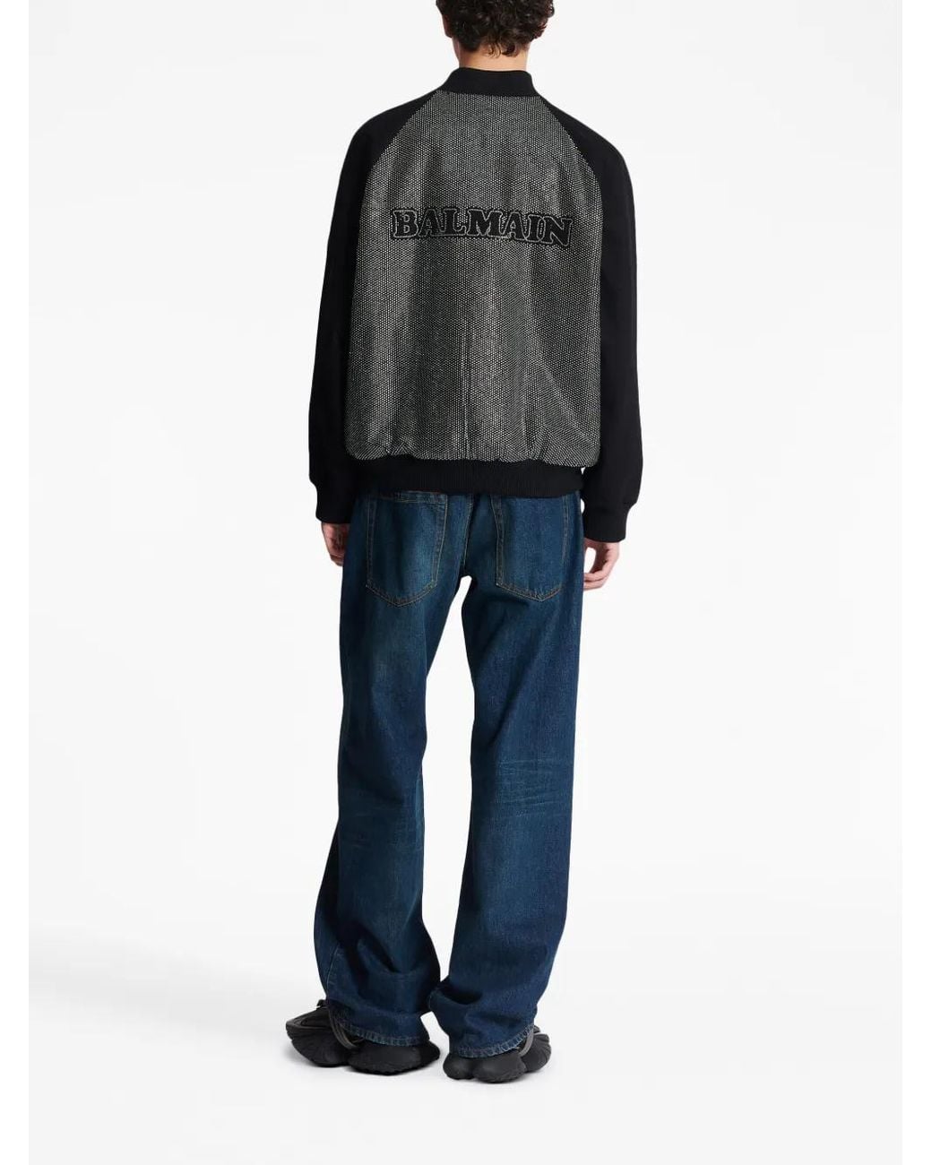 Balmain Black Rhinestone-Embellished Bomber Jacket for men
