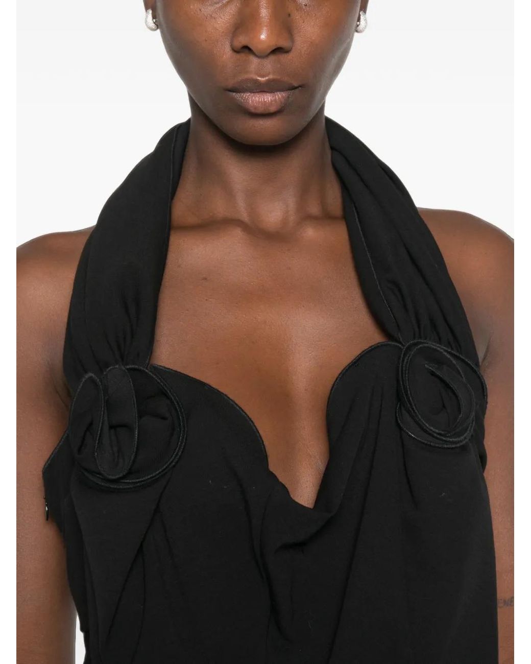 Magda Butrym Black Rosette-Detail Draped Maxi Dress