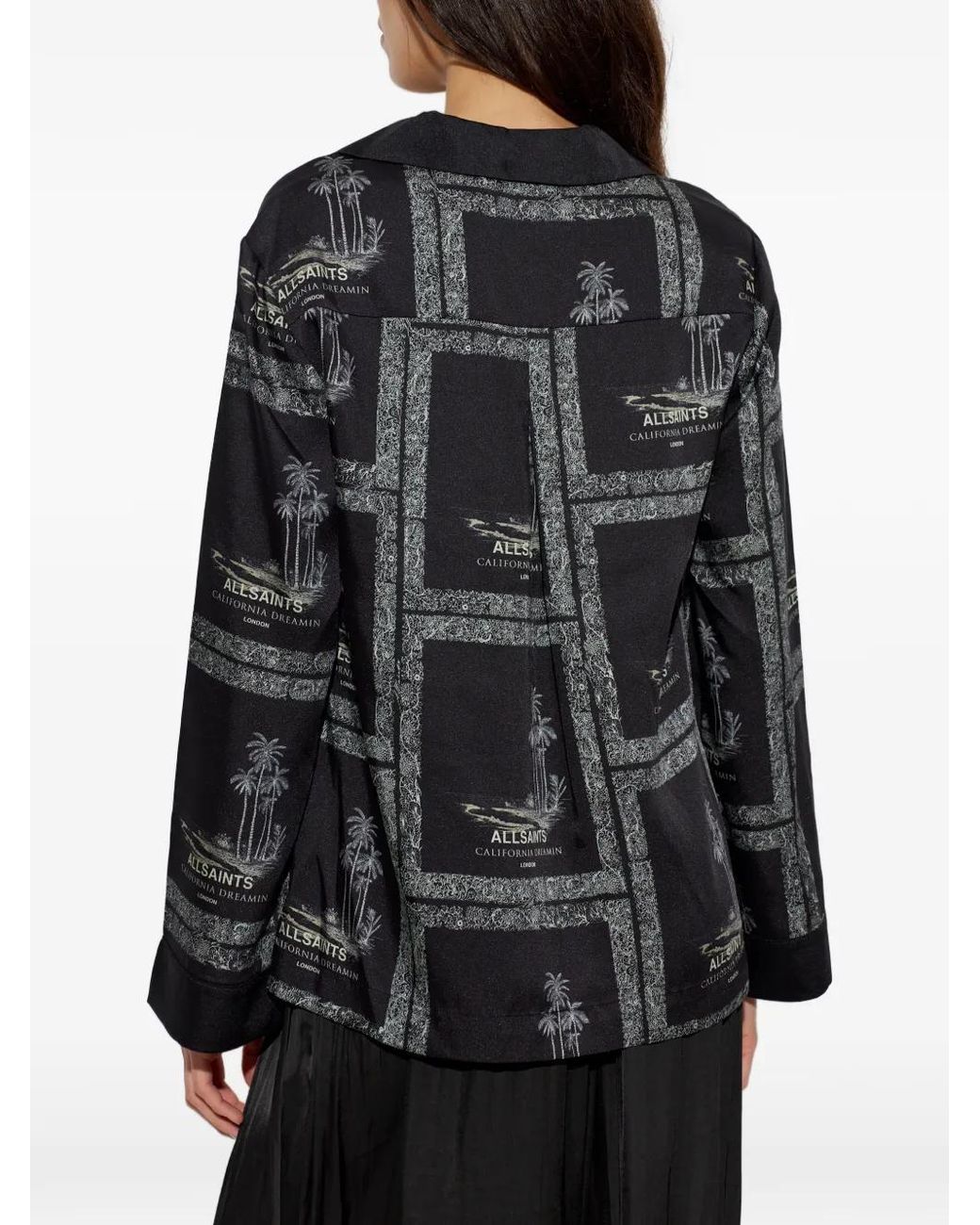 AllSaints Black Lettie Palm-Print Tassel-Detail Blouse
