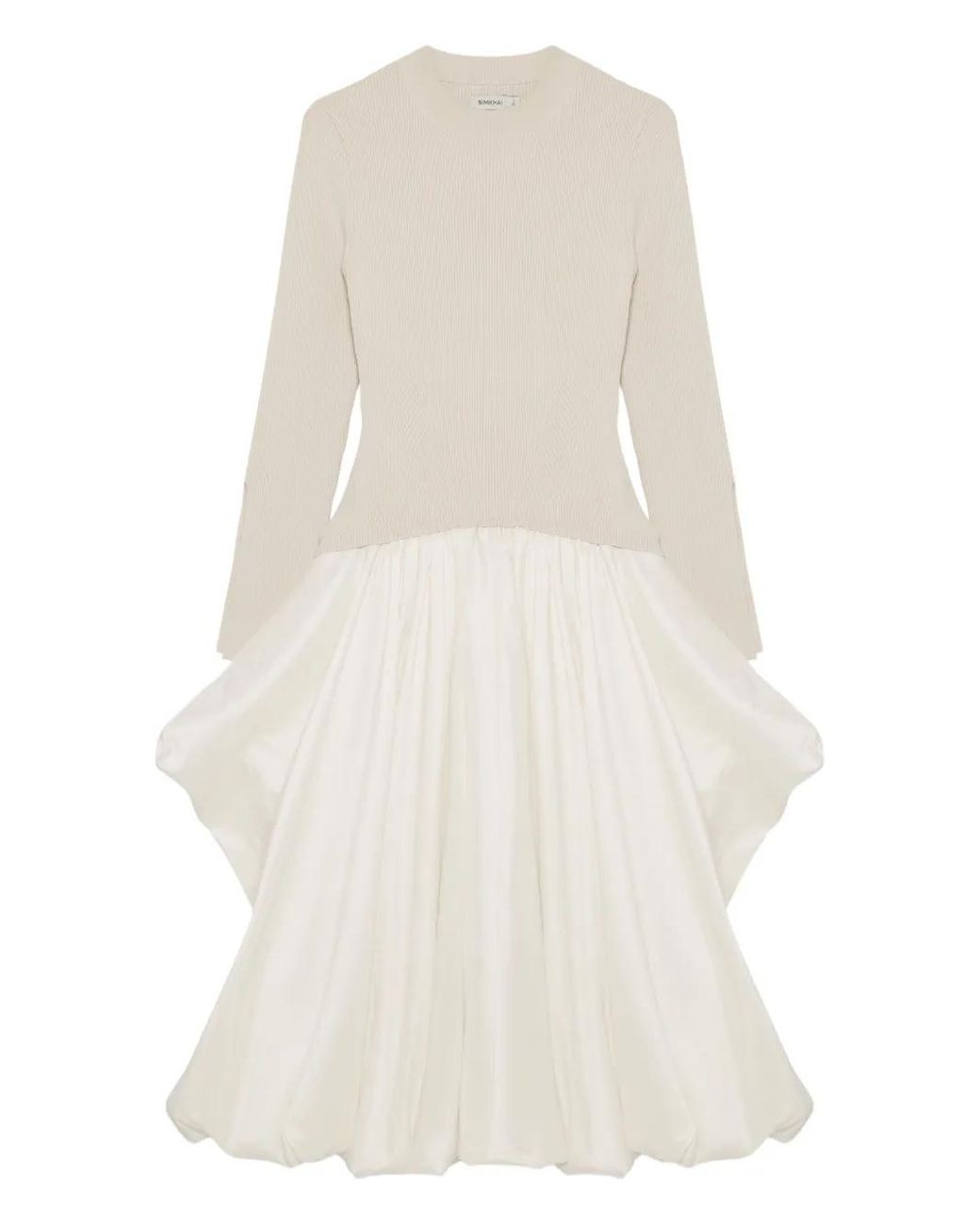 Jonathan Simkhai White Knit-Top Balloon-Skirt Midi Dress