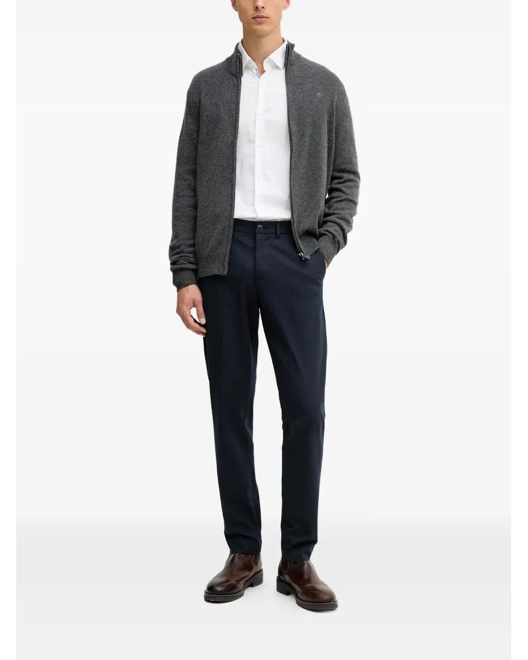 Hackett Gray Elbow-Patch Cardigan for men