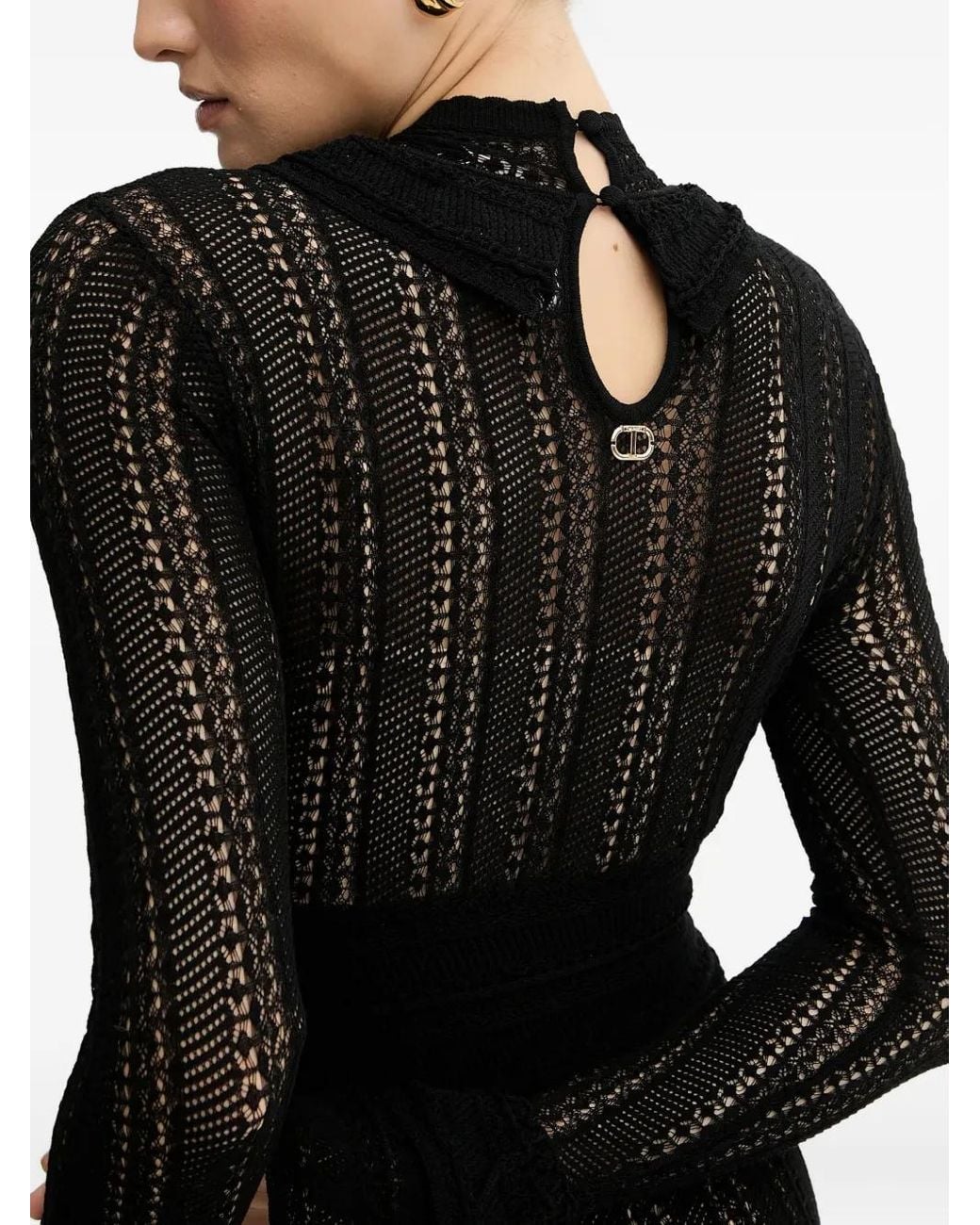 Twinset Black Ruffled Knitted Maxi Dress