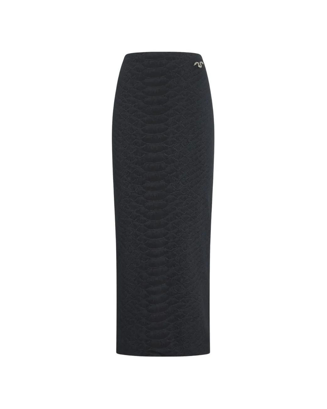 Roberto Cavalli Black Snake-Texture Midi Skirt