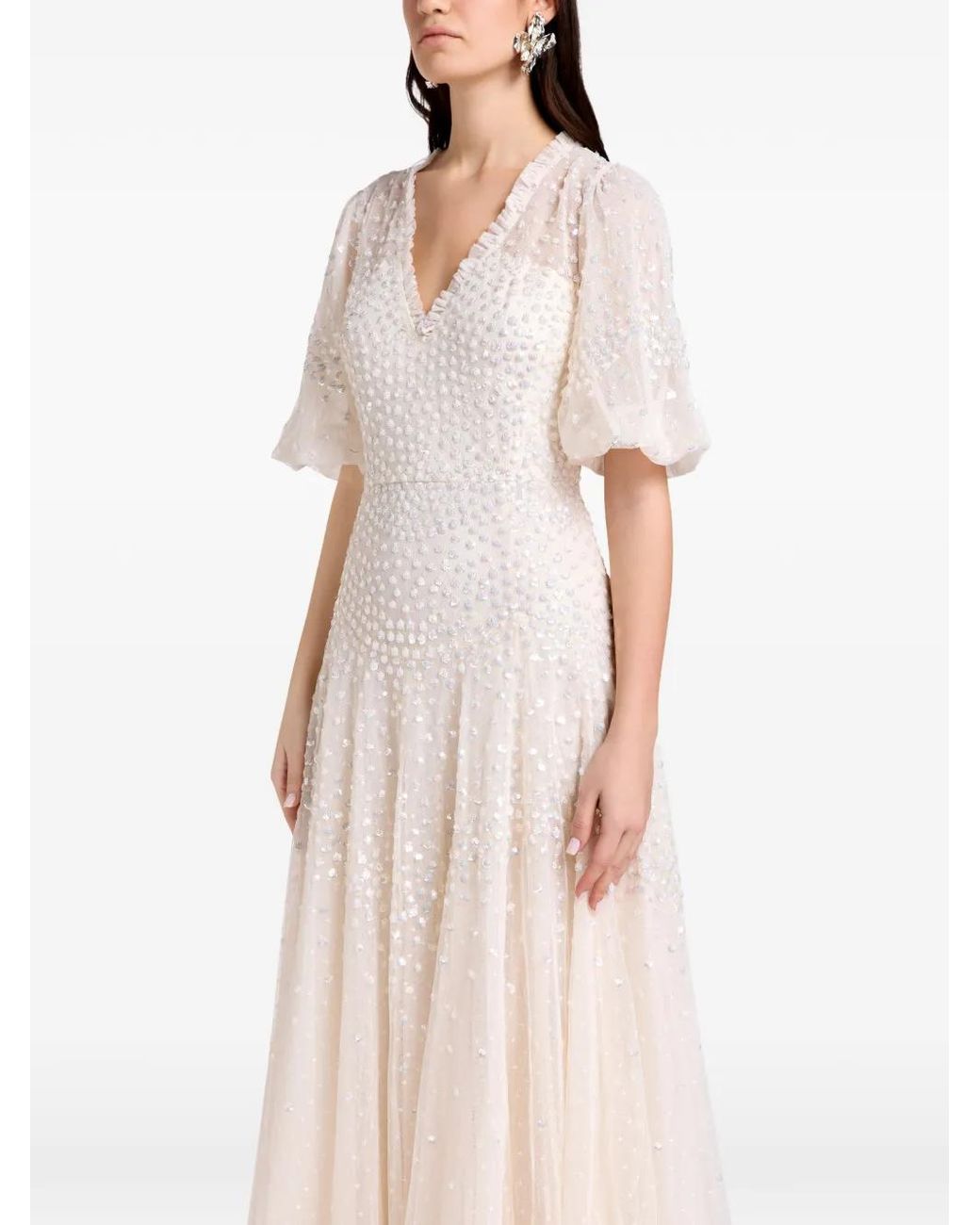 Needle & Thread Natural Embellished Ruffled Midi Dress