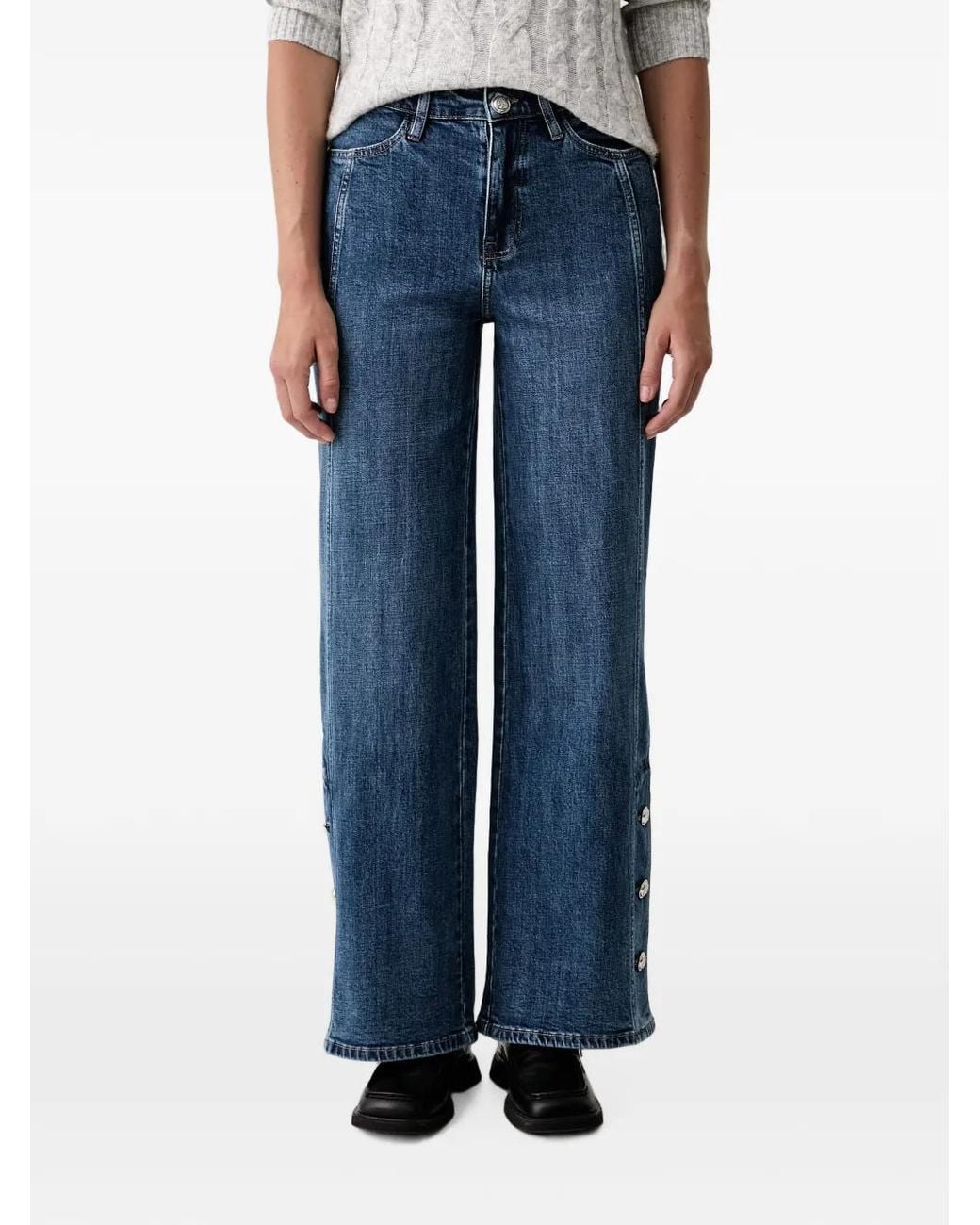 DKNY Blue Button-Detail Wide-Leg Jeans