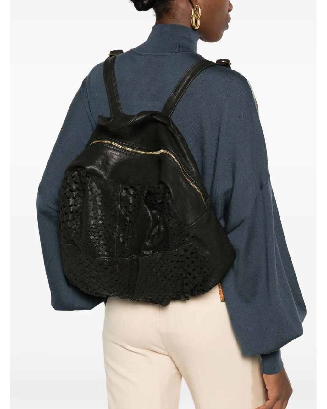 Mialuis Black Nerina Leather Backpack