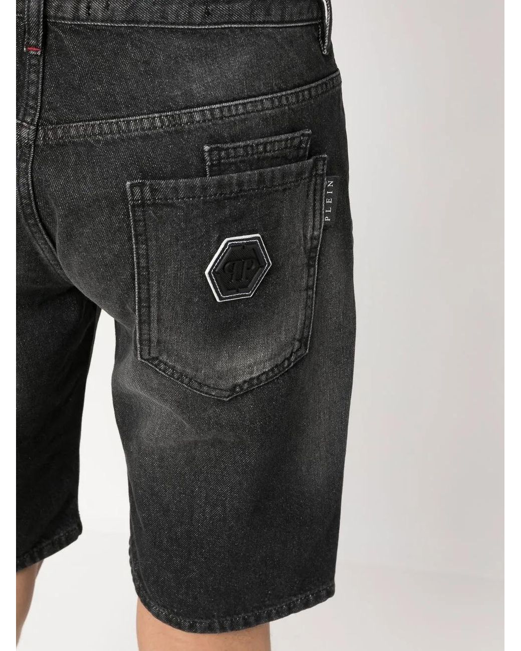 Philipp Plein Gray Washed Denim Shorts for men