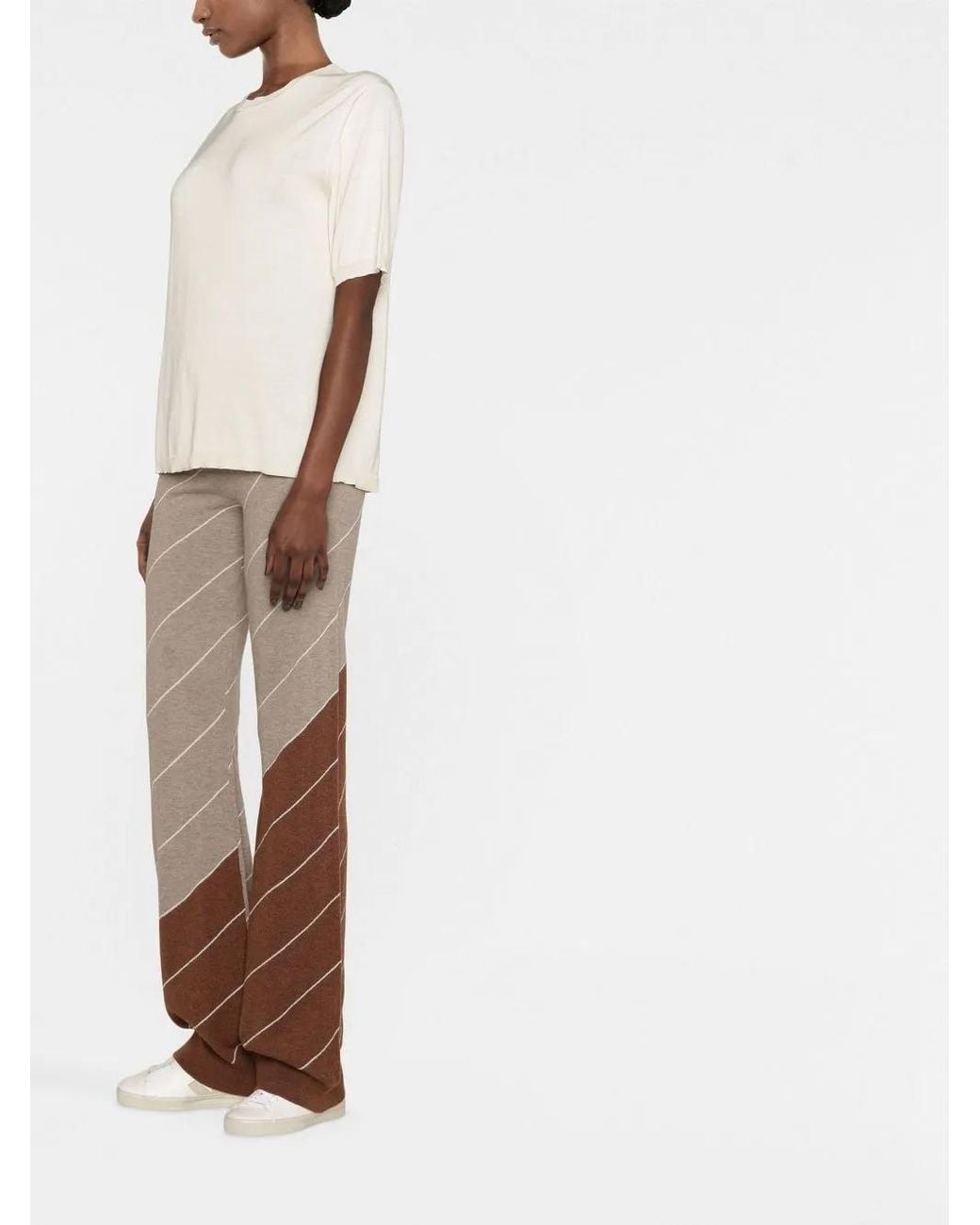 Stella McCartney Natural Diagonal-Stripe Wool Flared Trousers