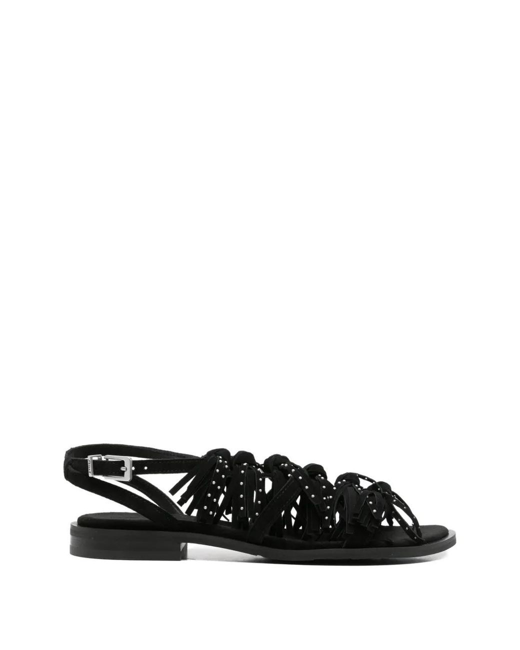 Ash Black Panic Studded Fringed Sandals