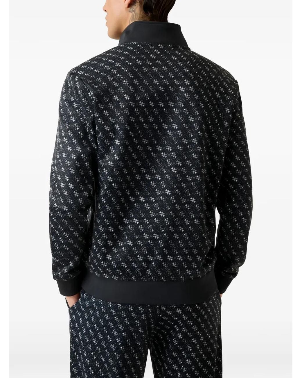 Guess Black Cotton Blend Full-Zip Sweatshirt for men