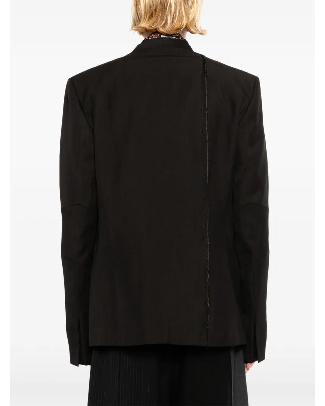Giovanni Cavagna Black Raw-Edge Collarless Blazer for men