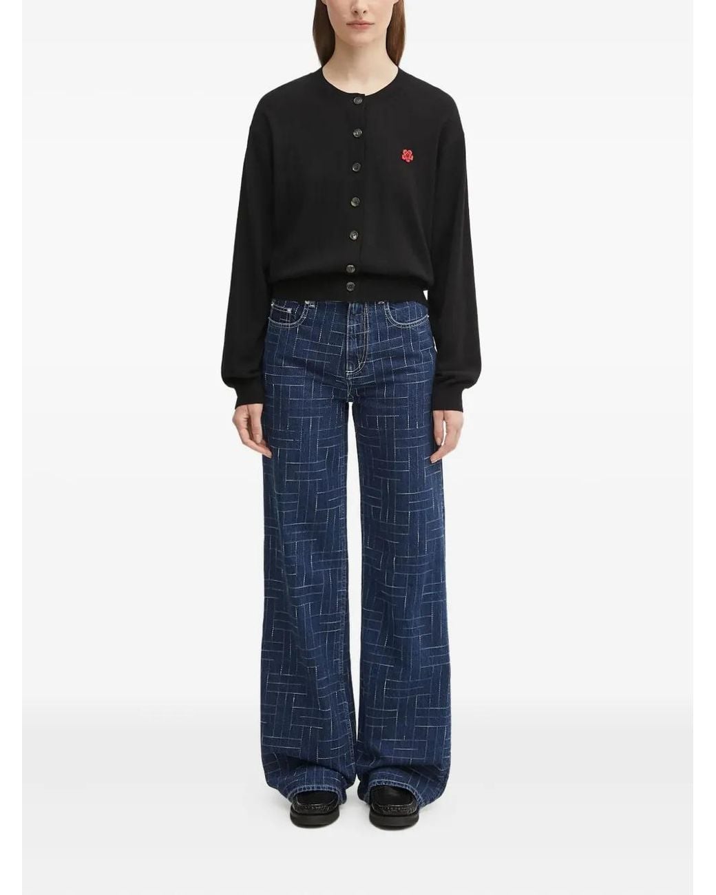 KENZO Blue Grid-Pattern Jeans