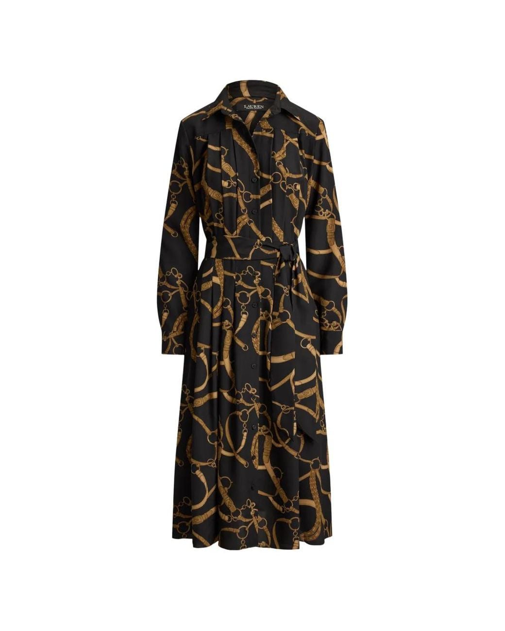 Ralph Lauren Black Robe-Chemise Plissée À Taille Ceinturée
