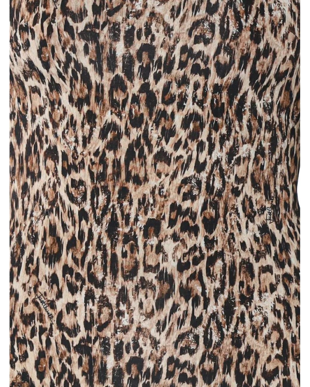 Just Cavalli Natural Leopard-Print Cutout-Detail Midi Dress