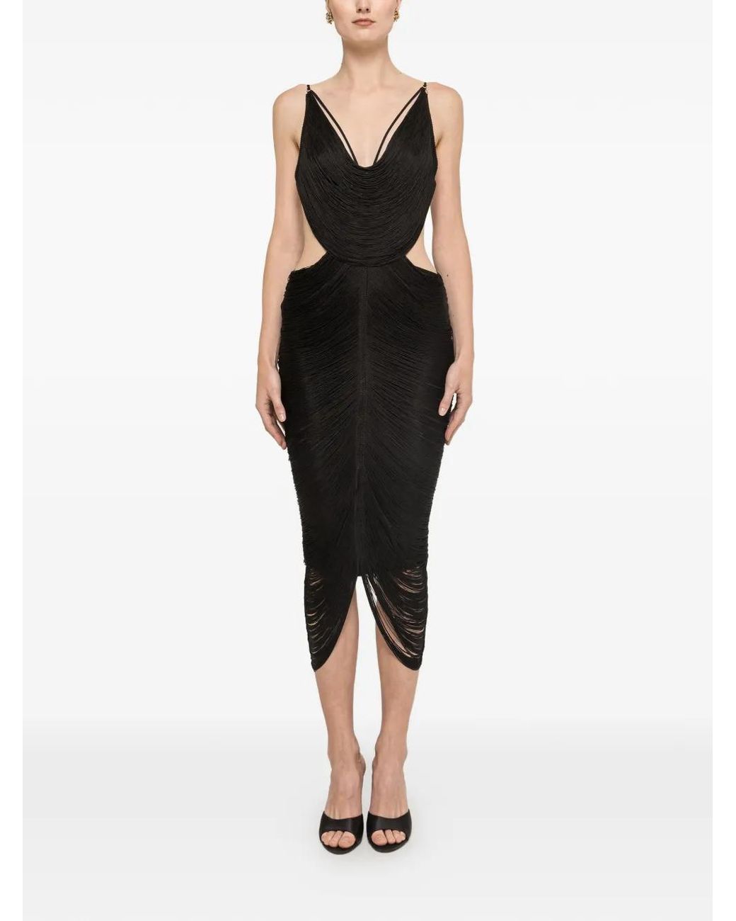 Nissa Black Fringed Backless Dress