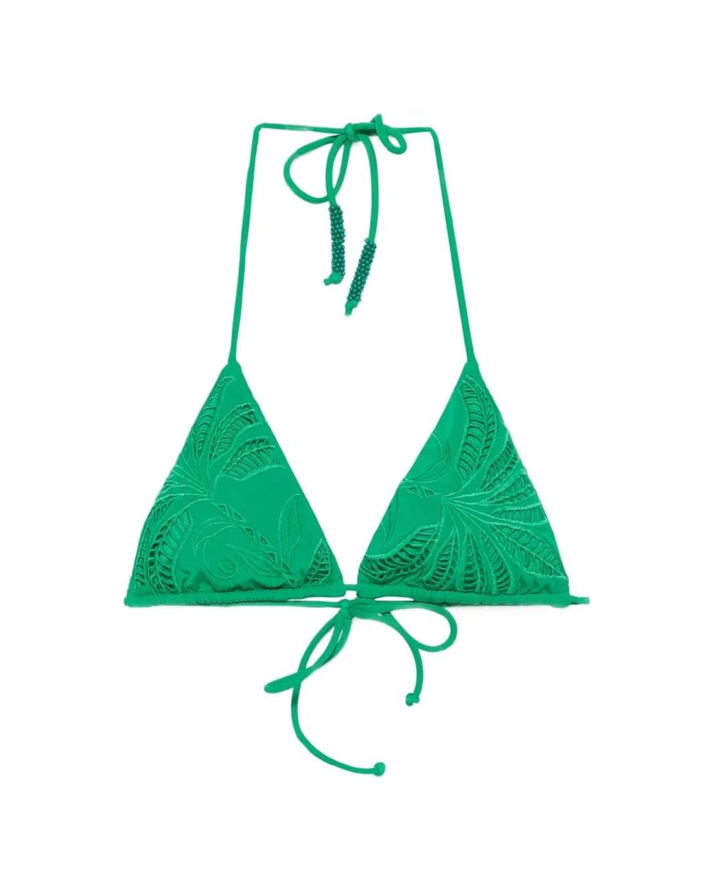 Farm Rio Green Embroidered Triangle Bikini Top
