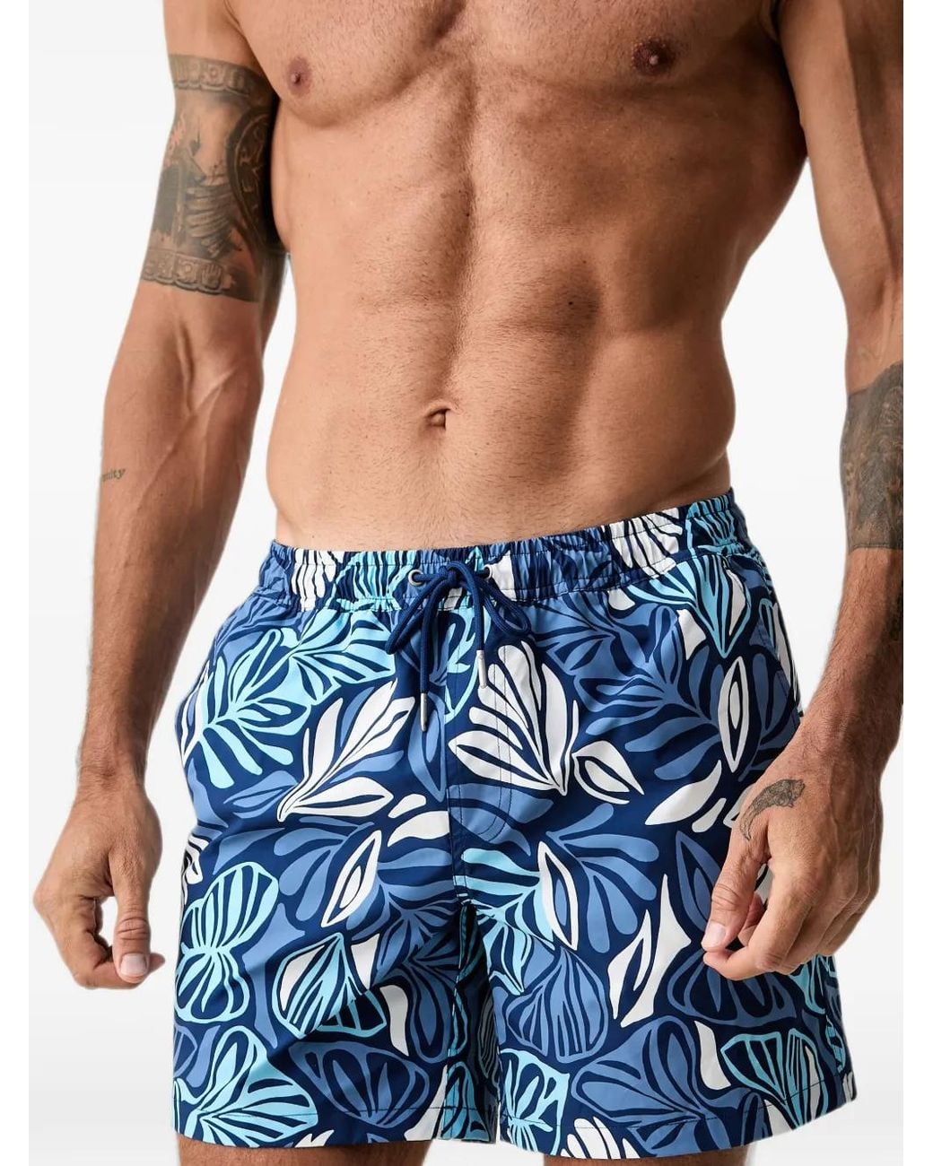 Marc O' Polo Blue Leaf-Print Swim Shorts for men