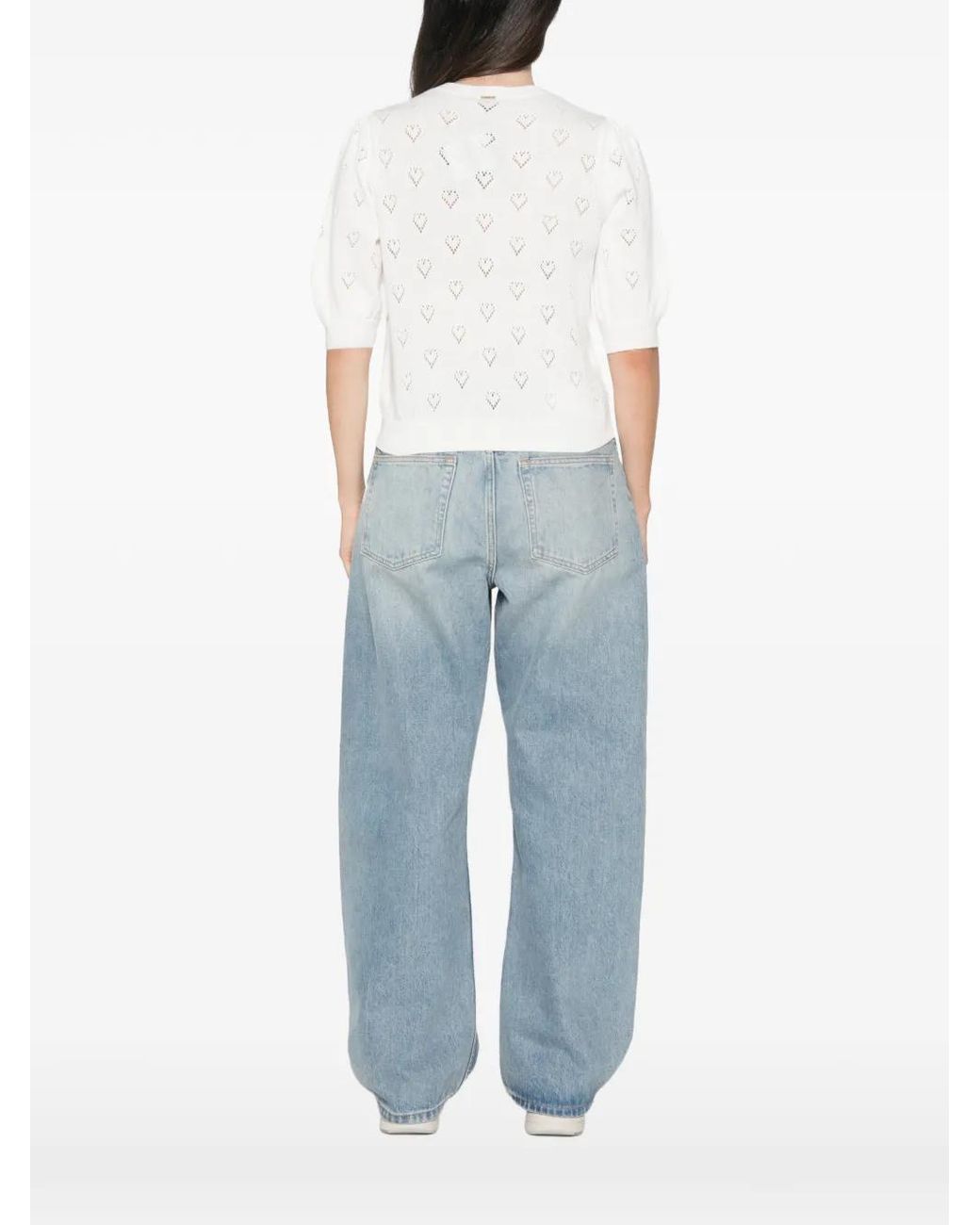 Twinset White Heart-Pointelle Short-Sleeve Sweater