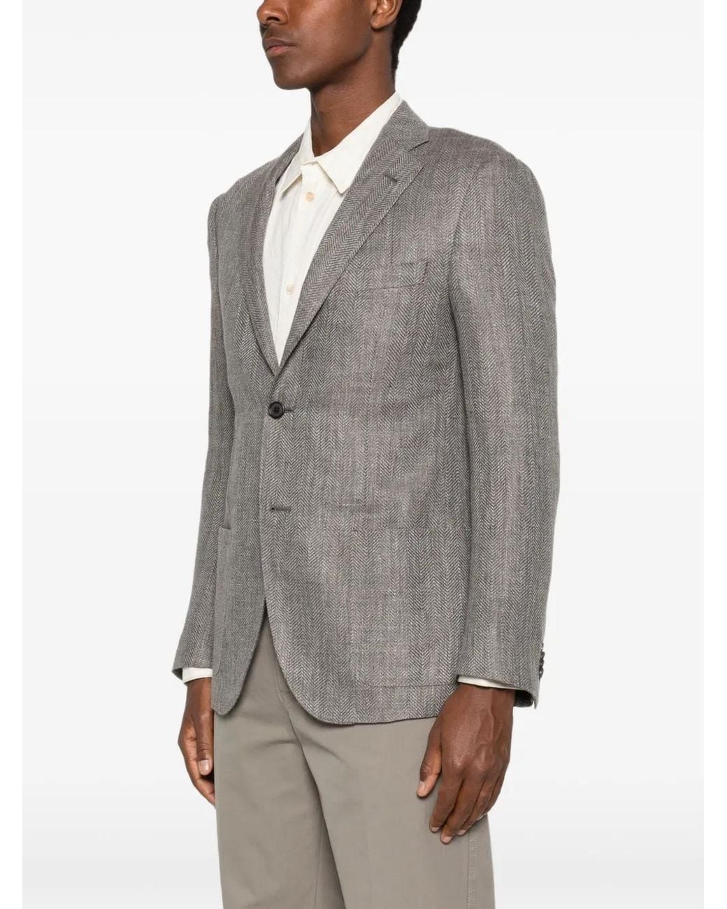 Corneliani Gray Herringbone-Patterned Blazer for men