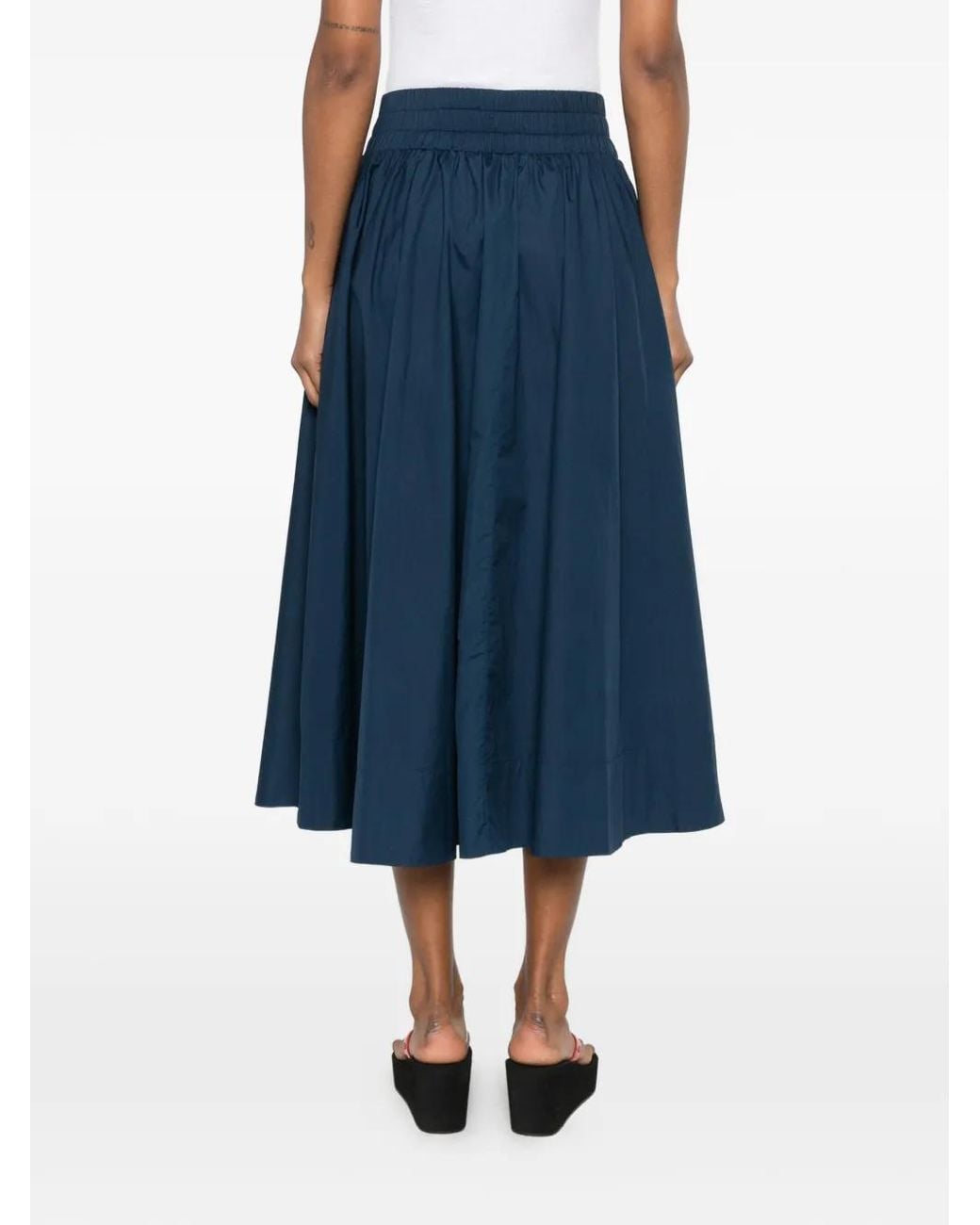 Suzie Kondi Blue Kyria Elasticated-Waist Gathered Midi Skirt