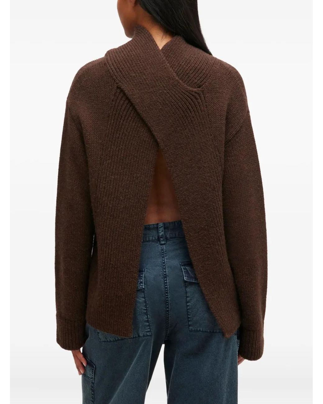 Ganni Brown High-Neck Open-Back Pullover
