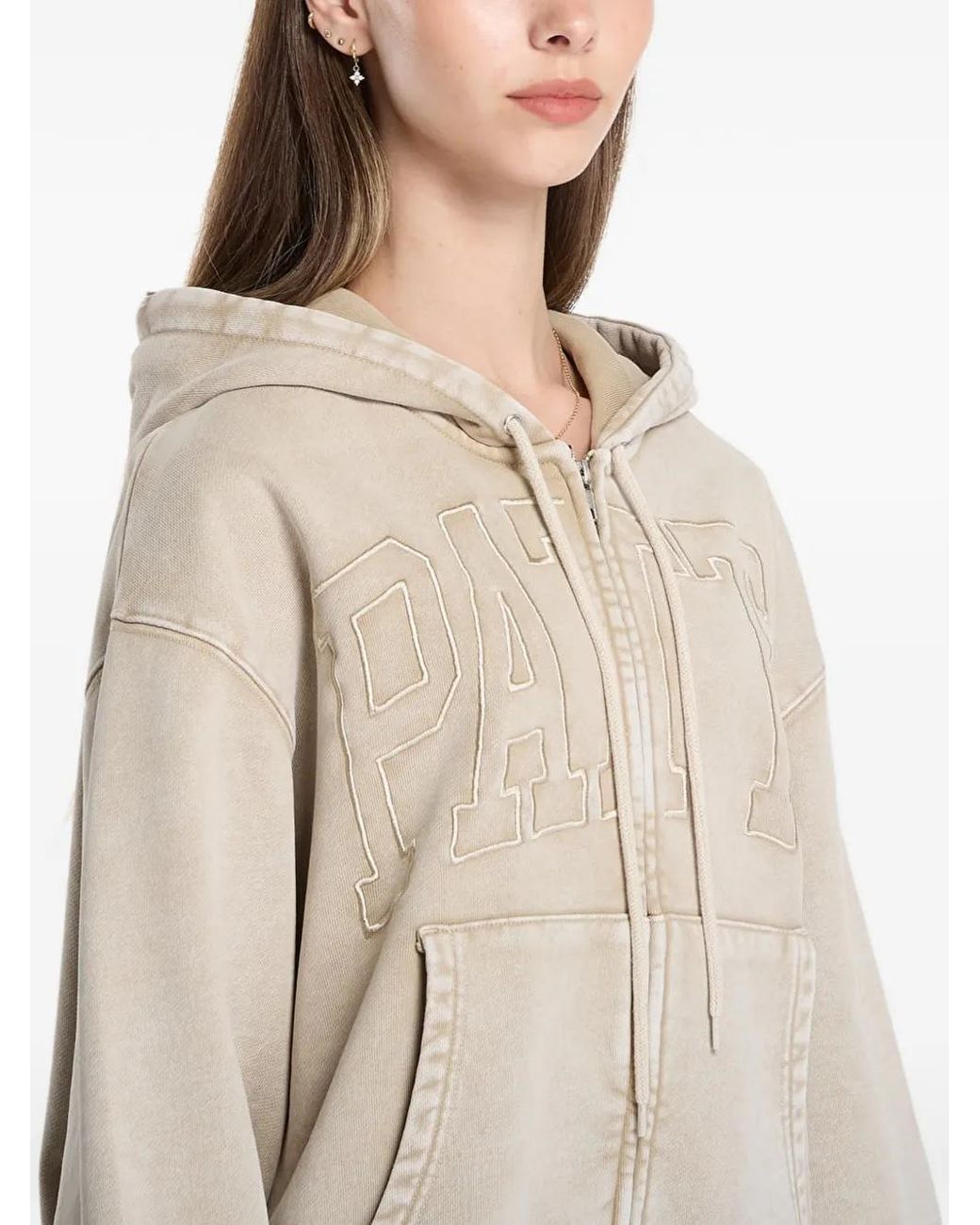 PATTA Natural Logo-Appliqué Zip-Up Hoodie