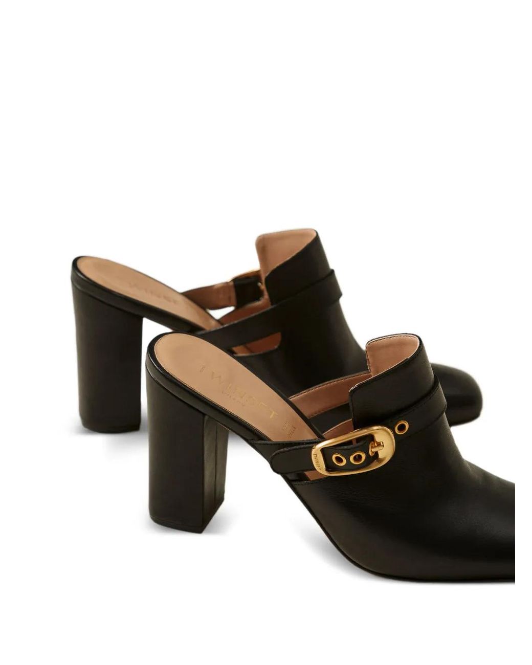 Twinset Black Buckle Leather Mules