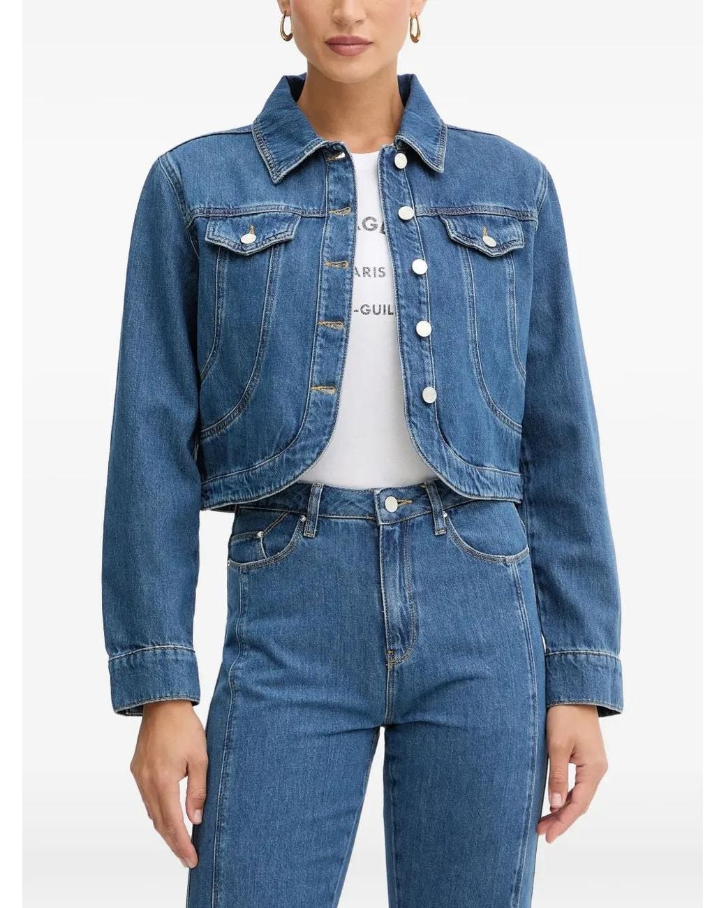 Karl Lagerfeld Blue Button Cropped Jacket