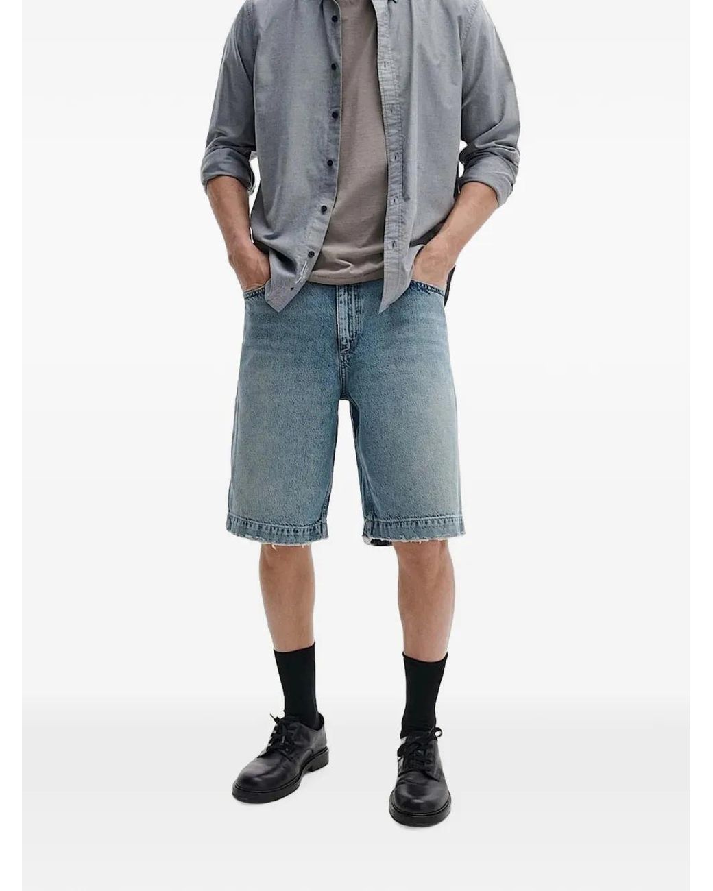 Rag & Bone Blue Wide-Leg Denim Shorts for men