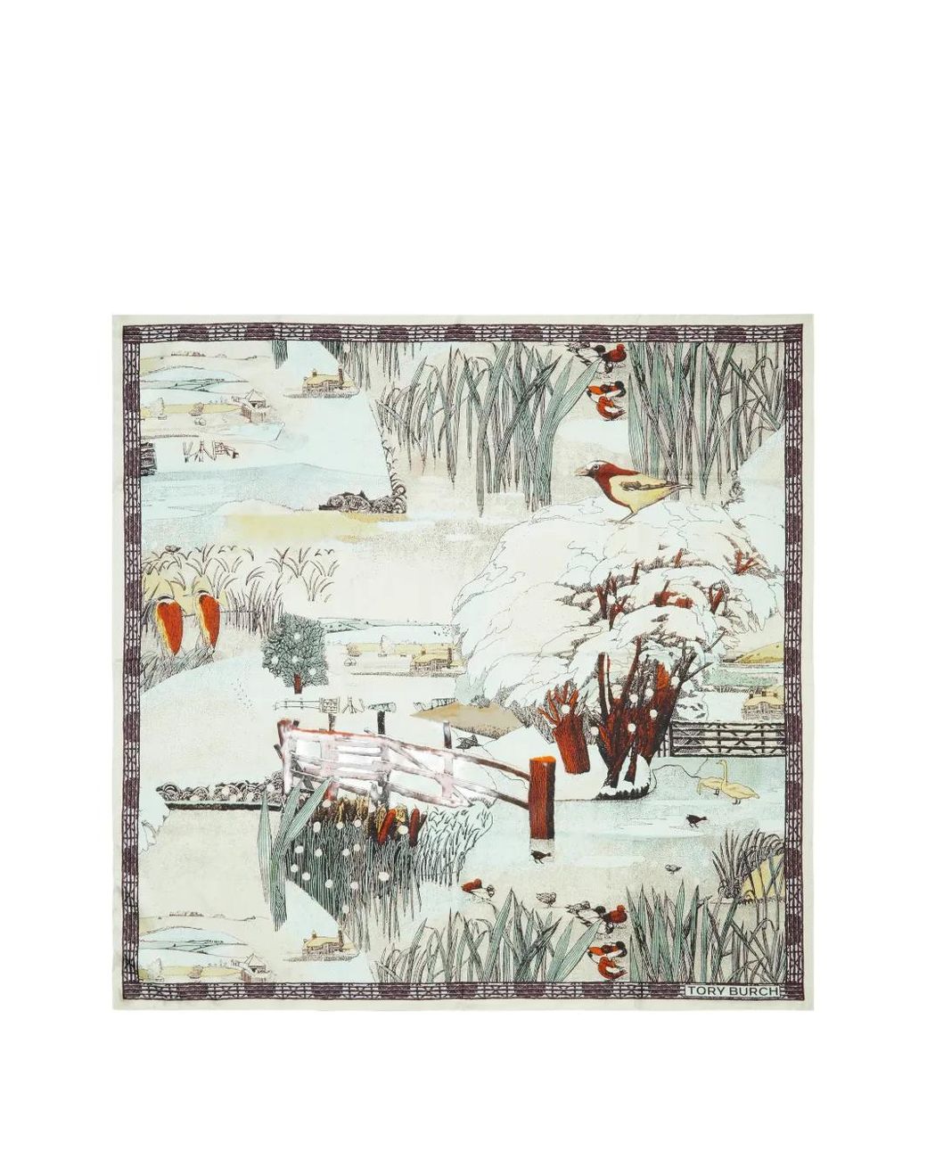 Tory Burch Gray Forest Silk Square Scarf