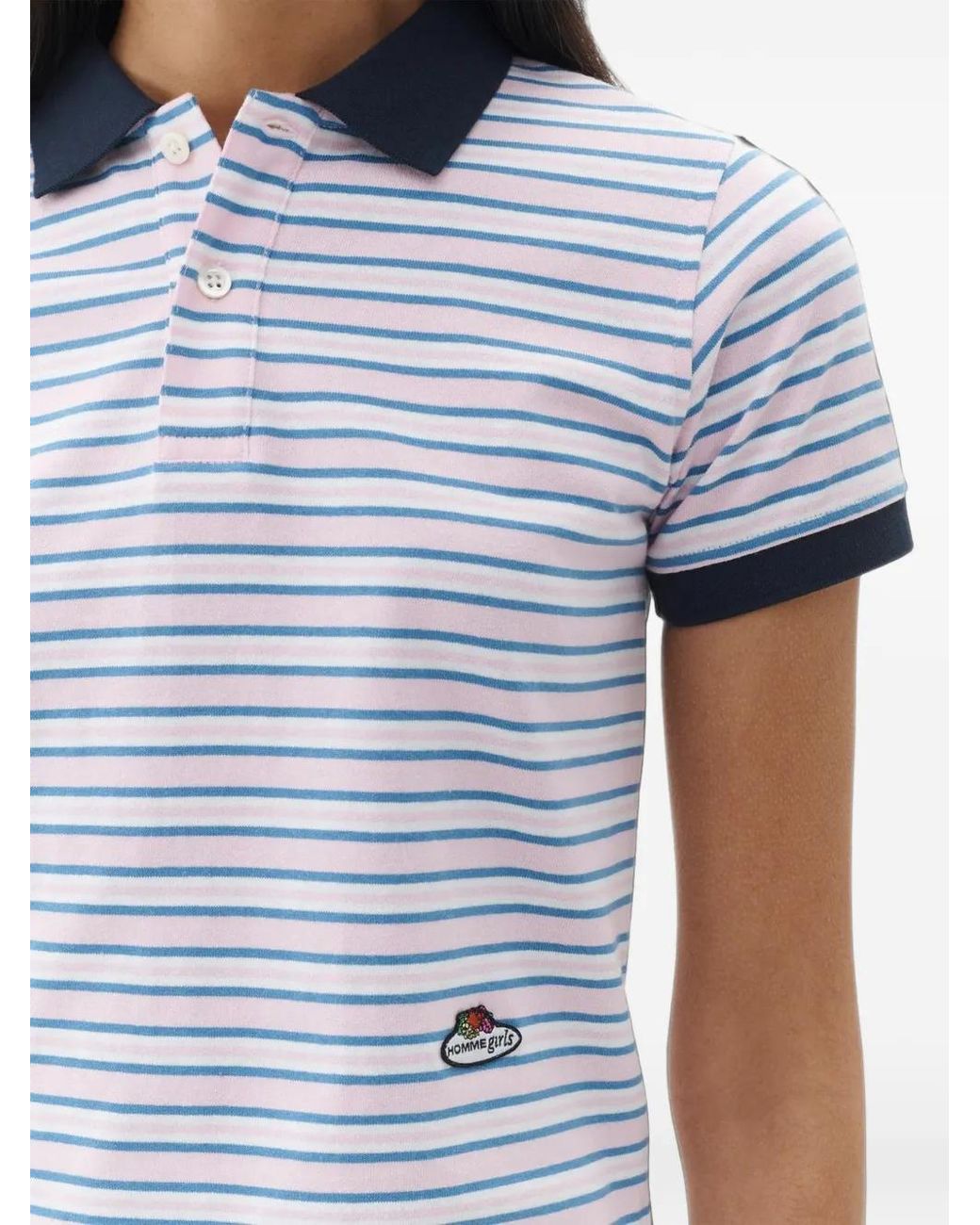 HOMMEGIRLS Blue X Fruit Of The Loom Striped Cotton Polo Top