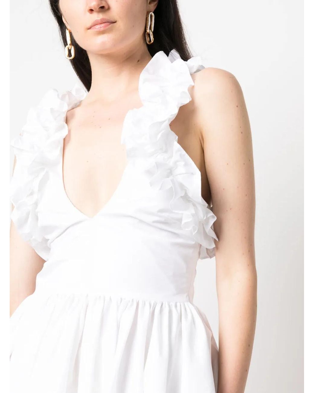 MSGM White Ruffled-Sleeve Flared Dress