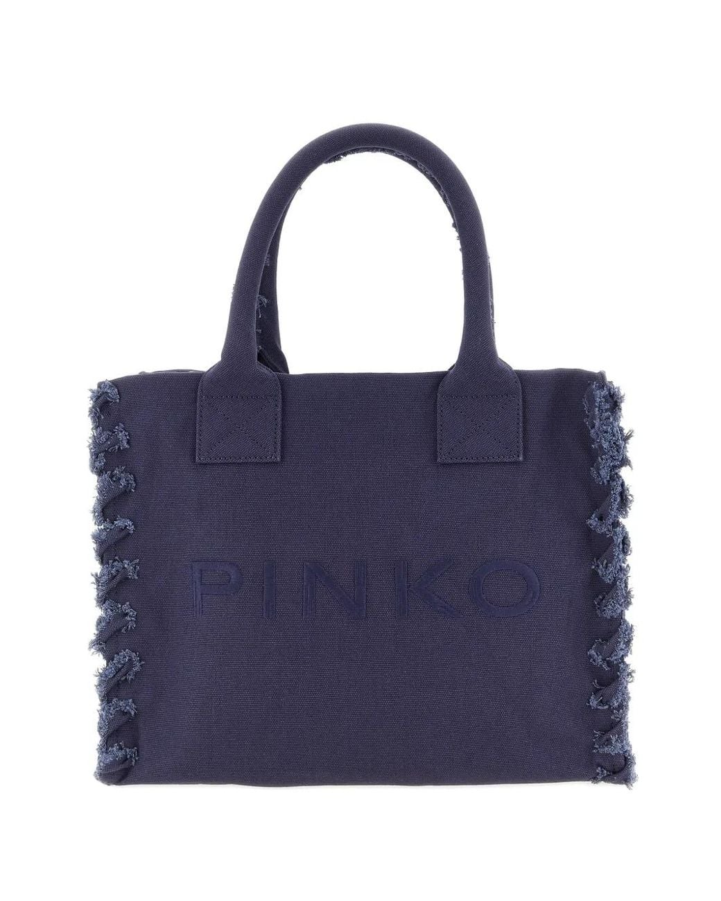 Pinko Blue Frayed Lettering Medium Tote Bag