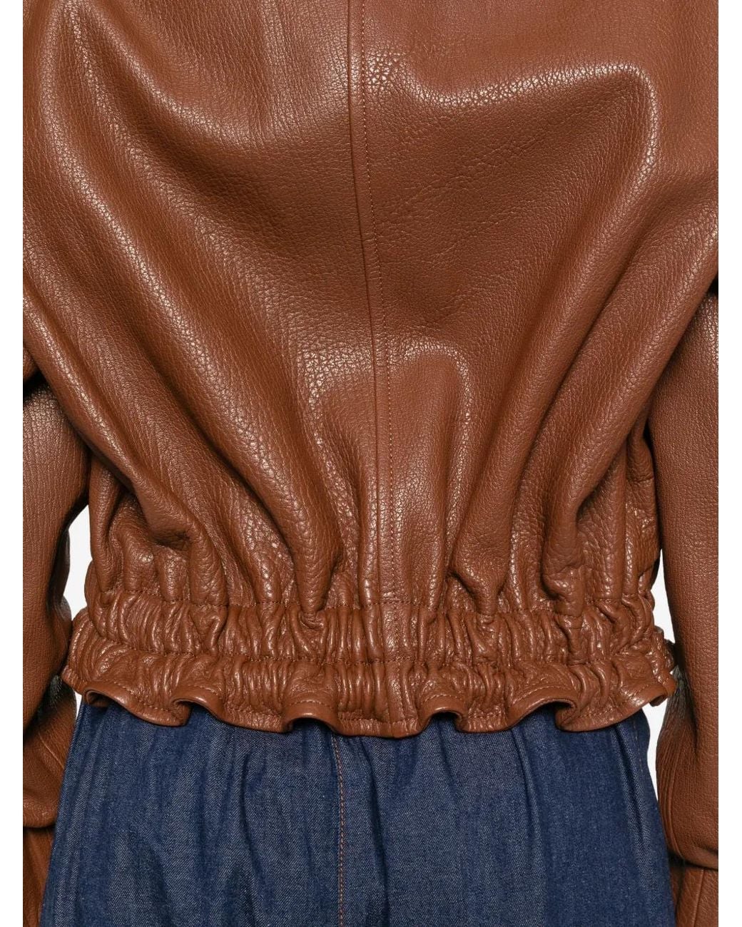 DUCIE Brown Frankie Pebbled Leather Jacket