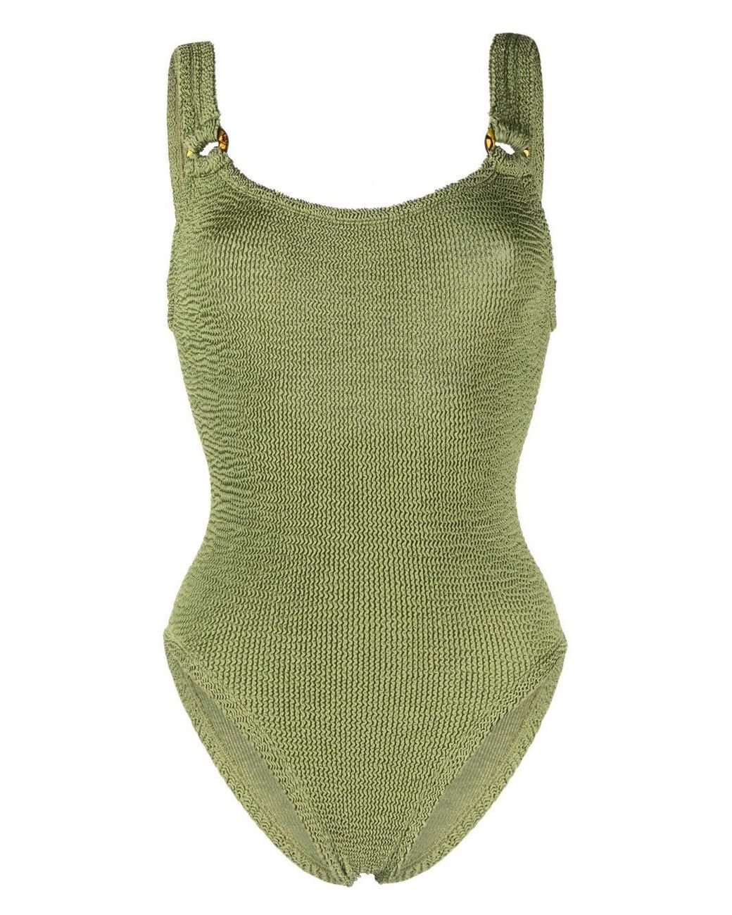 Hunza G Domino Ring-embellished Swimsuit in Green | Lyst