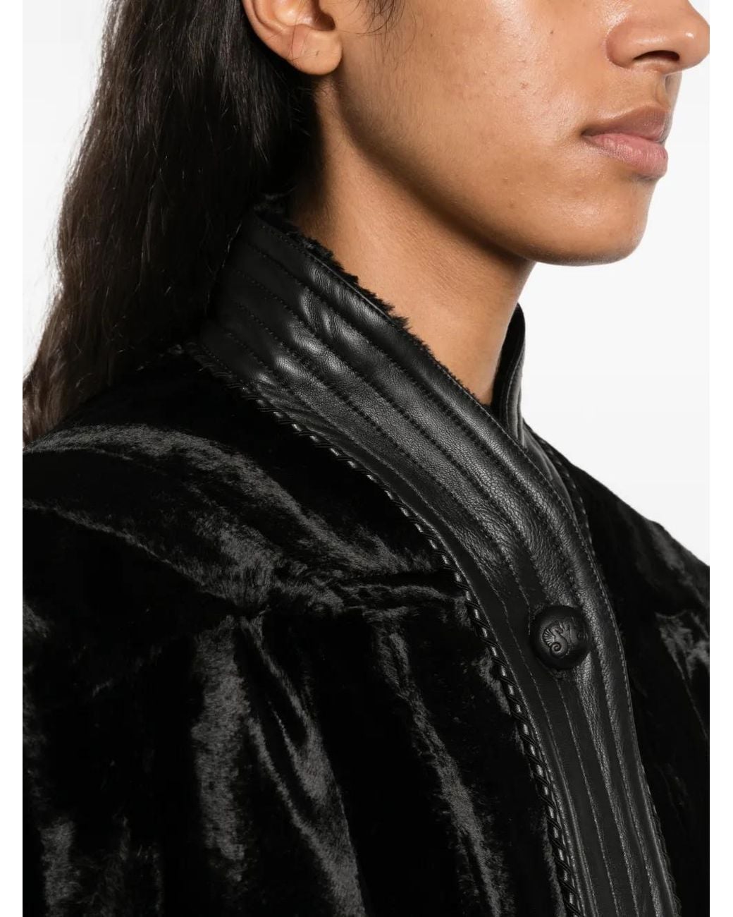 Blazé Milano Black Faux-Fur Leather-Trim Jacket