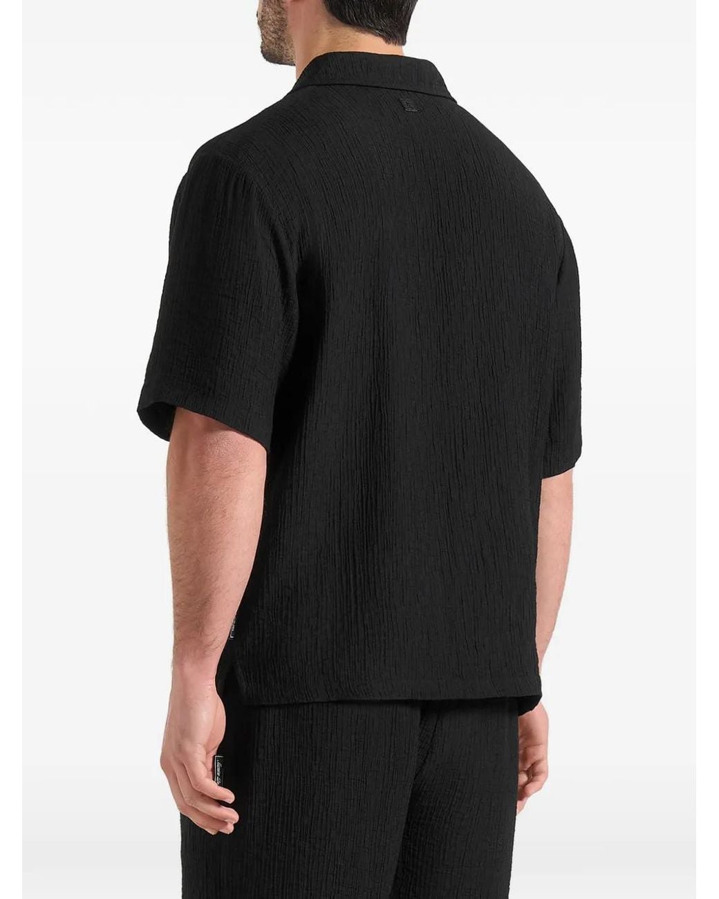 Manière De Voir Black Harley Textured Revere Shirt