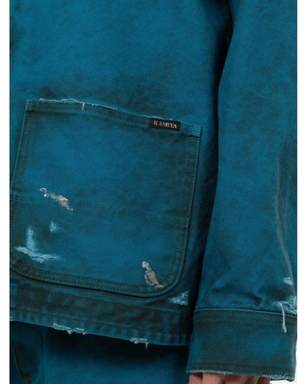 KAMIYA Blue Boro Distressed Zip-Front Jacket for men