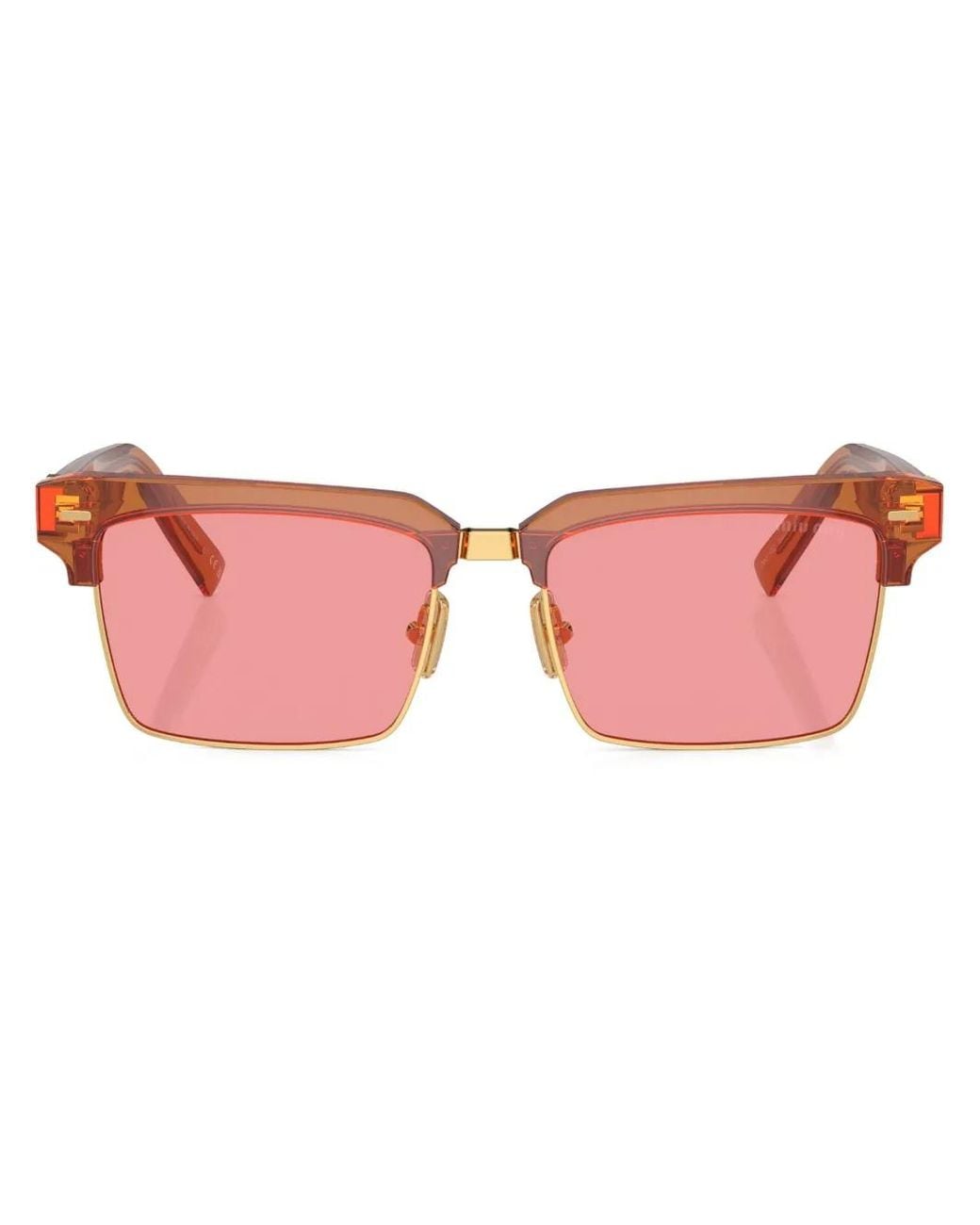 Miu Miu Pink Logo-Lettering Square-Frame Sunglasses