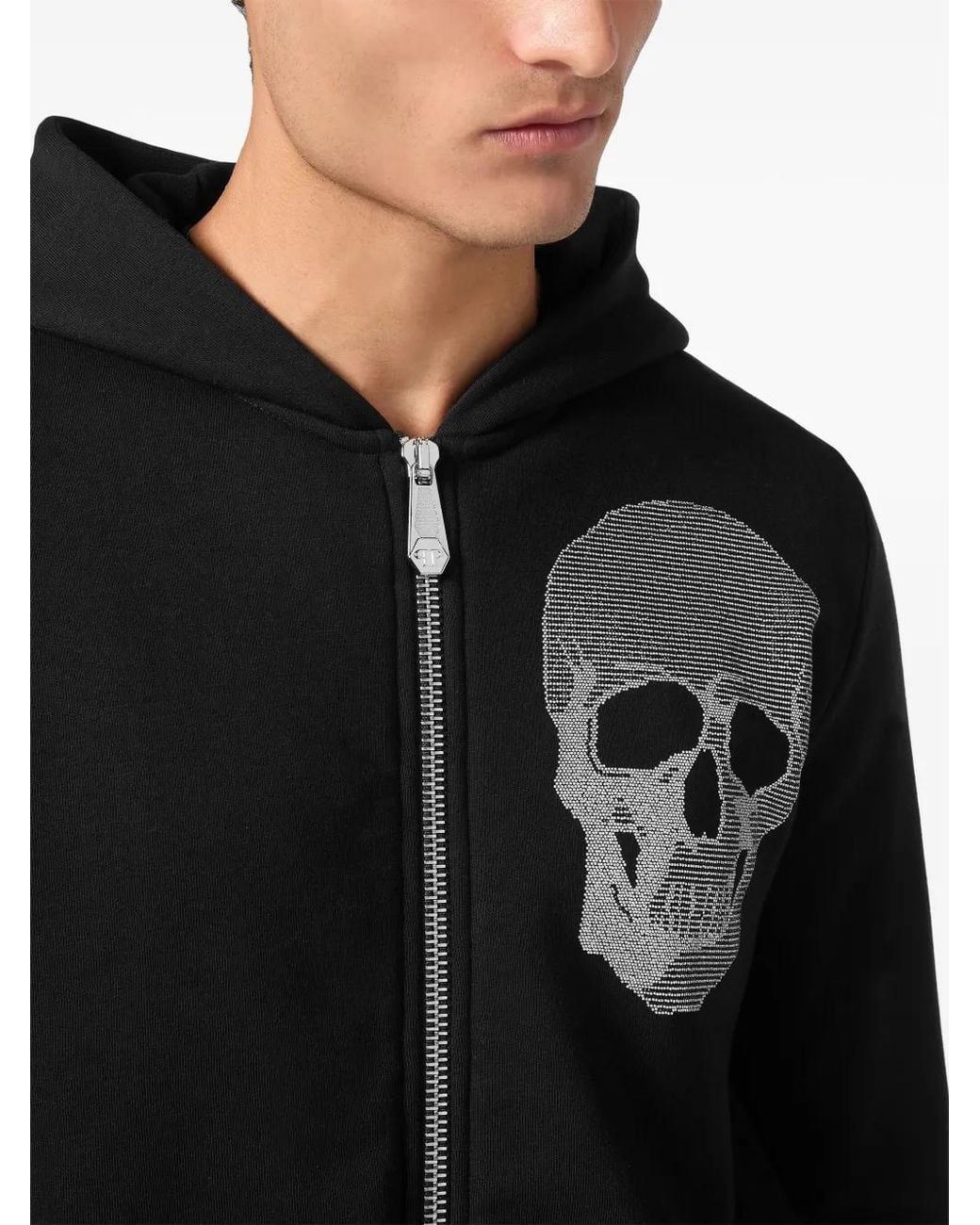 Philipp Plein Black Embroidered Zipped Hoodie for men