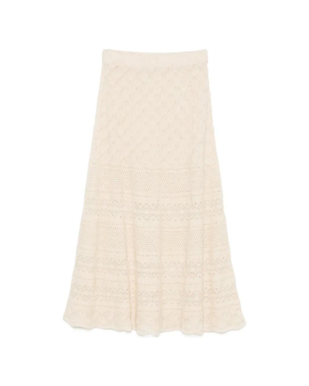 D.exterior White Pointelle-Knit Flared Skirt