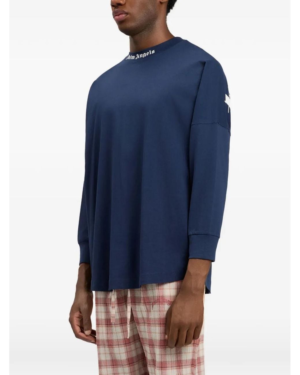 Palm Angels Blue Classic Logo Long-Sleeved Over T-Shirt for men